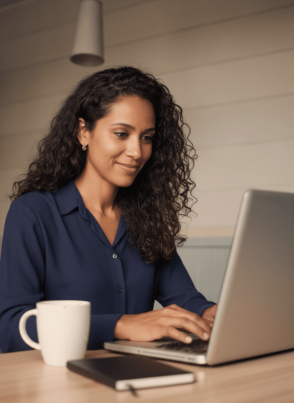 Dona de agência de marketing conferindo o fechamento do mês no notebook